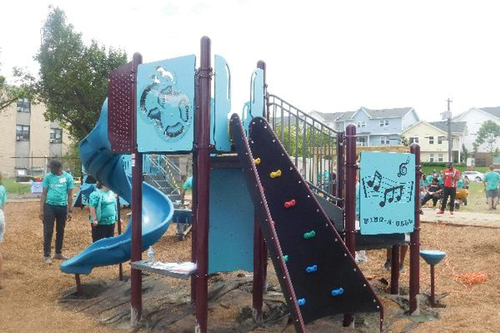 Willow Playworks installation crew building a municipal playground at Dalton Park in Perth Amboy, New Jersey